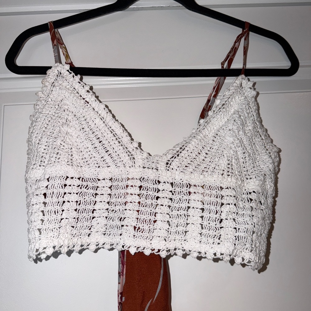 SHEIN Boho Crochet Bralette & High Waisted Floral Shorts Set - Size M
